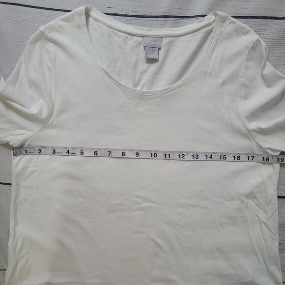 Chico's Size 2 US M Embroidered Cut-Out Lace-Hem Tee White Feminine Minimalist - Picture 5 of 9